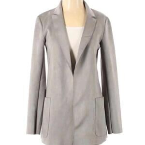Joan Vass grey faux suede professional business casual blazer with pockets